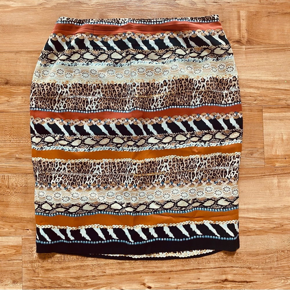 VTG 90s SILK CLUB 10 Silk Striped Animal Print Pencil Skirt Sequin Boho Edgy